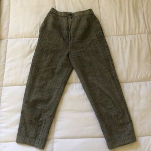 Grey and Cream Plaid High Waisted Trousers